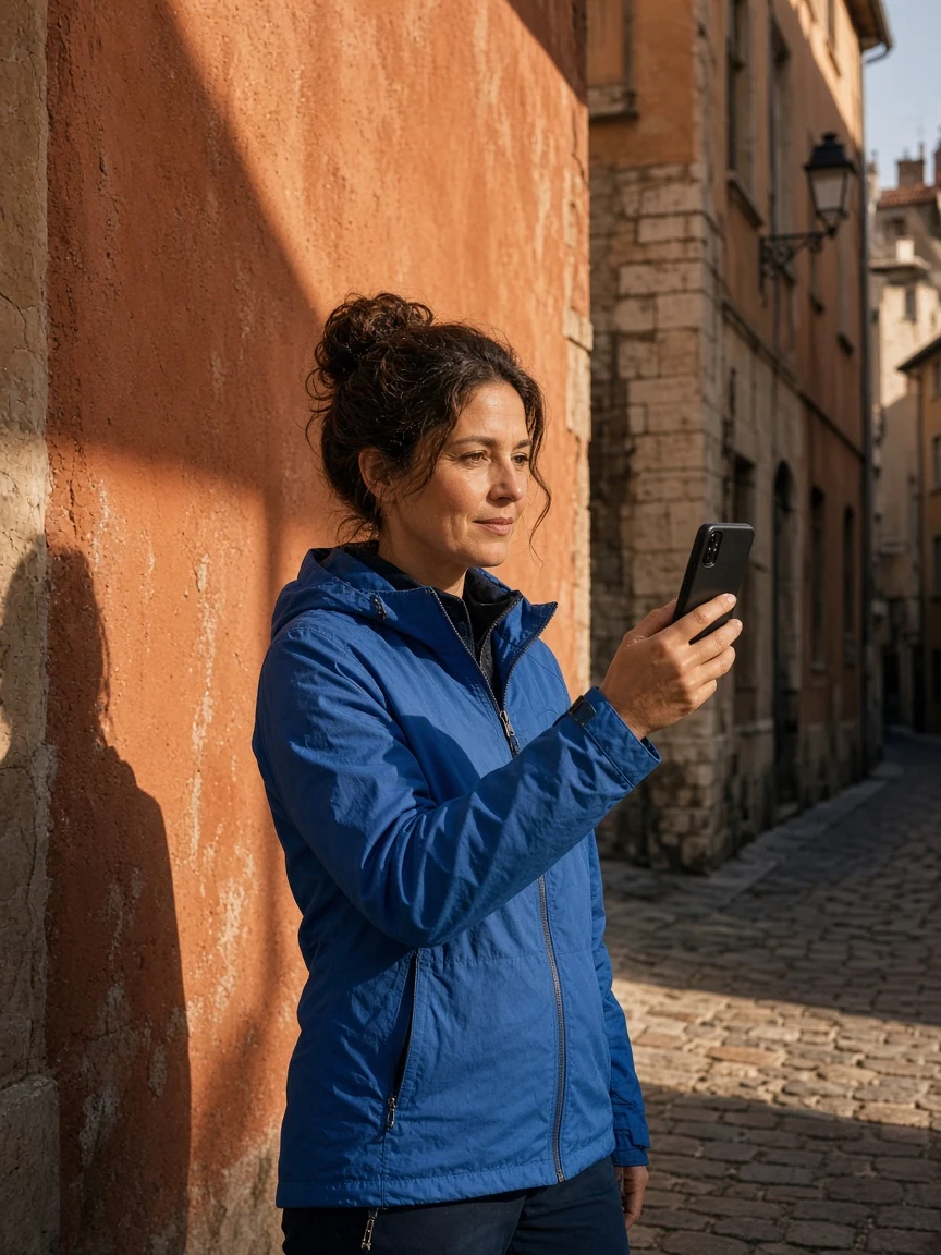 Claire Chaset photographie une rue avec son smartphone